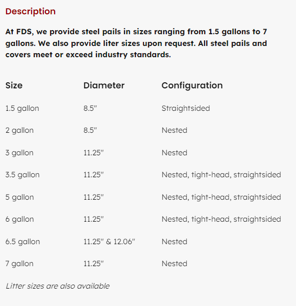 Description Size Diameter Configuration