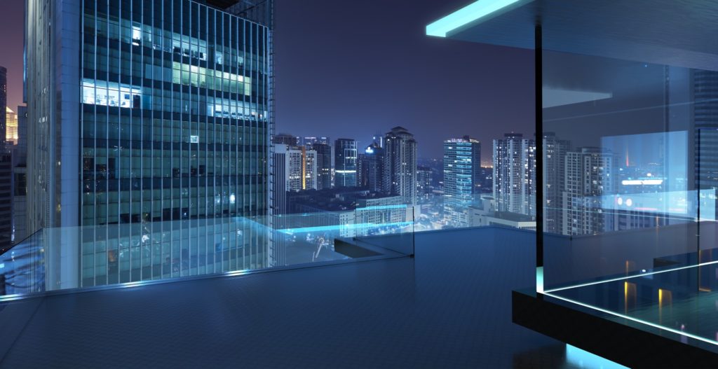 Modern Glass Balcony With Kuala Lumpur City Skyline