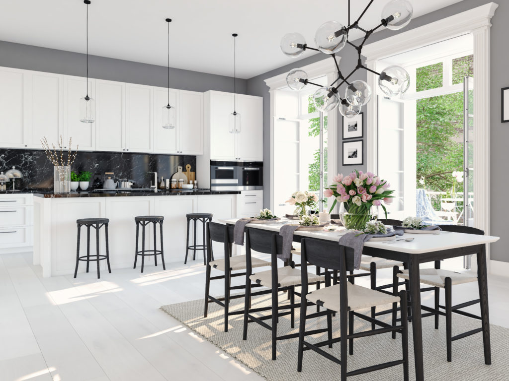 Modern Nordic Kitchen In Loft Apartment. 3D Rendering